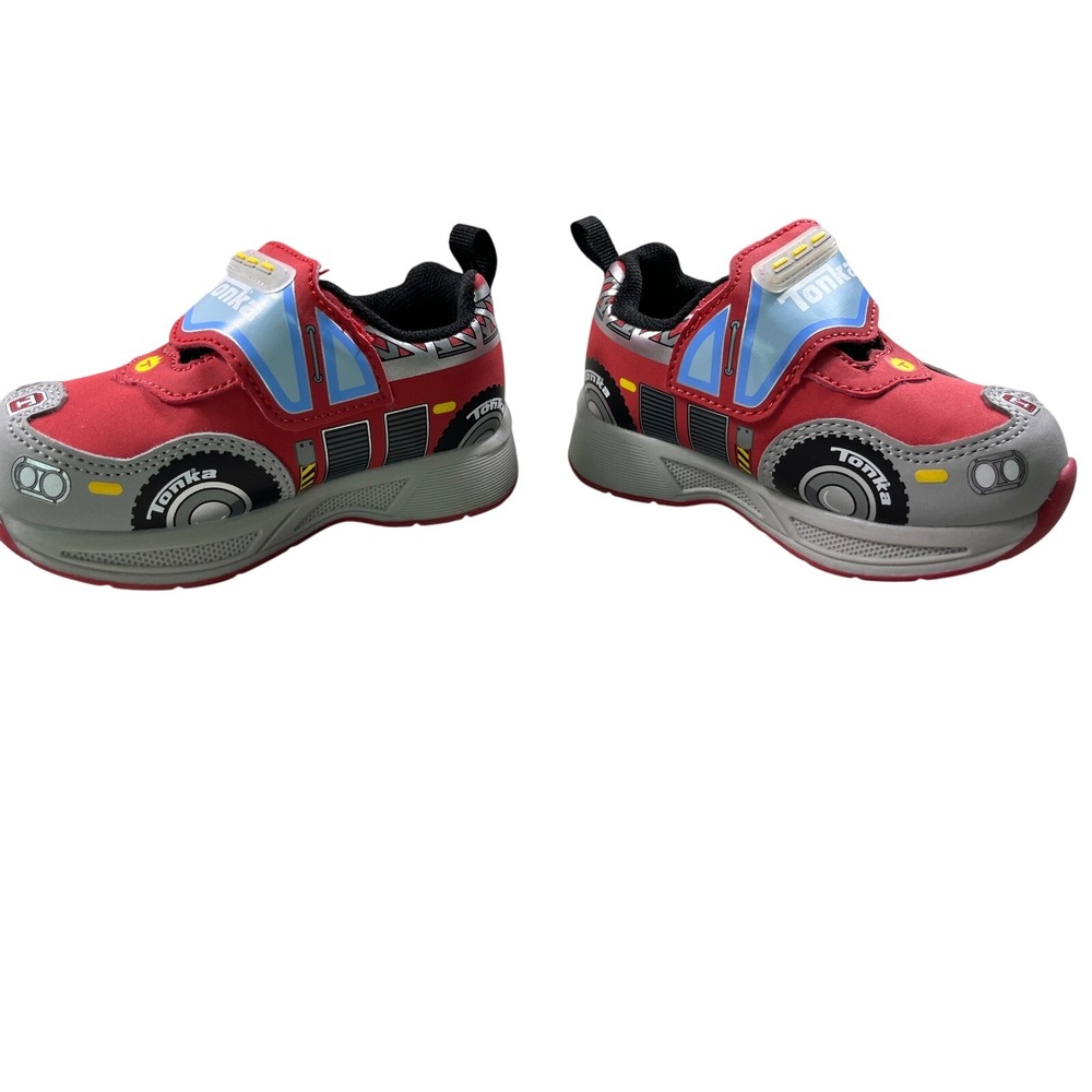 Tonka Light Up Truck Sneakers Toddler Size 7 Red Hook & Loop Shoes